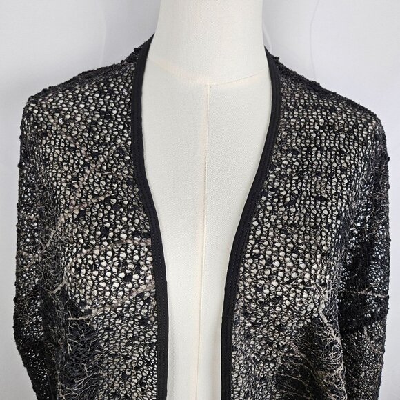 Clara Sunwoo Duster Cardigan XL Black Abstract Gold Mesh Sequin Embellished - Picture 4 of 12